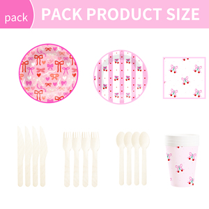 Ensemble de vaisselle jetable personnalisé DAMAI sur le thème du nœud rose pour fête de bébé fille, assiettes en papier, ensemble de dîner, assiettes en papier, gobelets, serviettes - Product Image 6