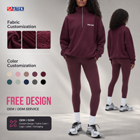 Ensemble 2 pièces personnalisé pour femme en Spandex et Polyester, bordeaux, avec sweat-shirt oversize à demi-zip et leggings, pour le sport et les loisirs