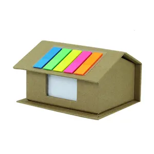 Custom office 3d Eco kraft paper cover House Shaped Sticky Note Pad transparent PET tabs printed memo pad manufacturer