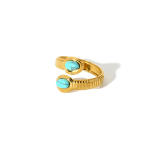 แหวนแฟชั่นชุบทอง 18k สแตนเลสฝังหินธรรมชาติ ดีไซน์เรขาคณิต สำหรับผู้หญิง ของขวัญเครื่องประดับ - Product Image 5