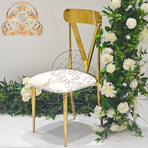 Chaise d'hôtel de mariage rembourrée de luxe européenne populaire trône de salle à manger en métal acier inoxydable jambe d'or - Product Image 1