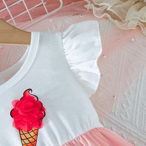 Lindo Vestido de Princesa para Bebés Niñas, Transpirable, con Volantes, Manga Corta, Estampado Floral y de Hielo, Ropa de Bebé para Fiestas de Verano - Product Image 4