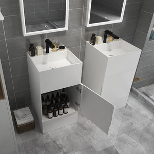 Lavabo de baño de mármol blanco, lavamanos artificial de superficie sólida para suelo, lavabo de Pedestal con casillero, oferta de Hotel <span class=keywords><strong>2022</strong></span> - Product Image 4