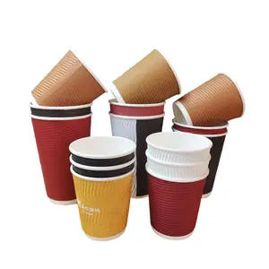4 oz 6 oz 8 oz 10 oz כוס נייר קיר גלי אדוות מתכלה ביולוגית למשקאות חמים לקפה