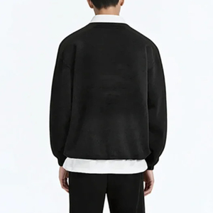 Felpa da Uomo Girocollo Oversize Nera da 480 Grammi con Tasca Frontale Orlo e Polsini a Costine - Product Image 2