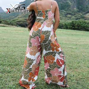 2026 Custom High Quality Casual Loose Boho Wide Leg Floral Print Polyester Rayon Sleeveless Hawaiian Print <strong>Jumpsuit</strong> for Women - Product Image 2