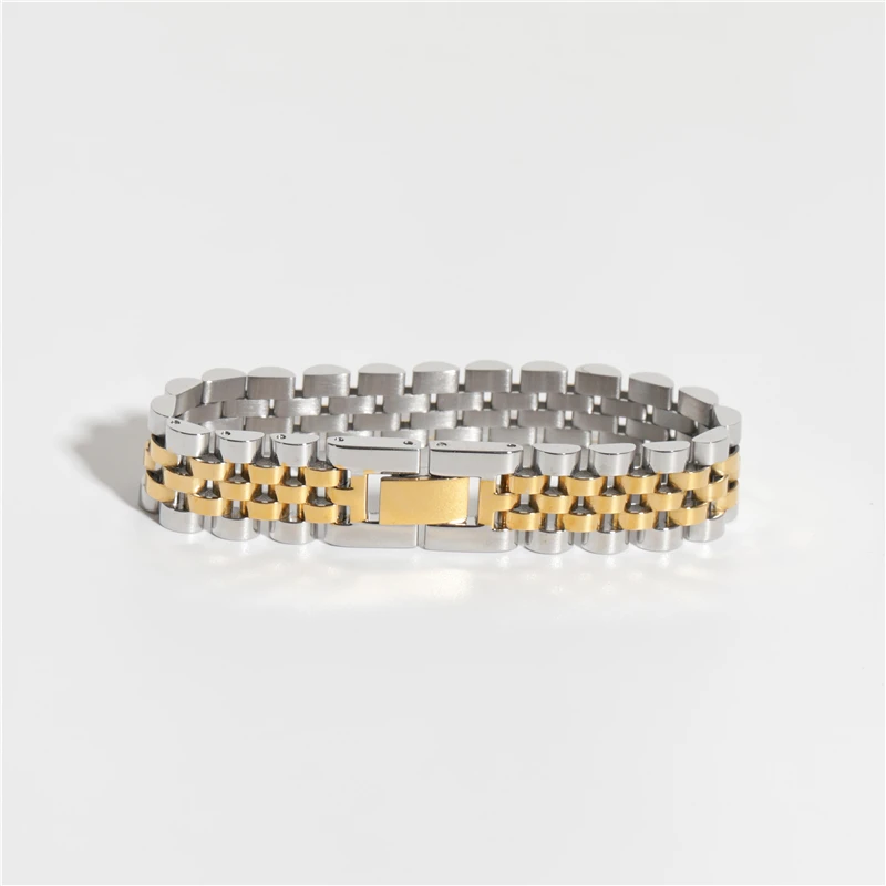 13mm High End verstellbar Trendy Bold 18k PVD vergoldet 2 Töne Chunky Band Edelstahl Armband