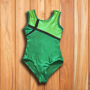 <span class=keywords><strong>Justaucorps</strong></span> de gymnastique verts pour enfants filles strass sans manches bon marché en gros d'usine - Product Image 5