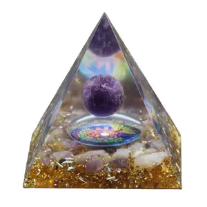 Toptan orgone sri yantra piramit/orgonite kuvars noktası bakır taş piramit