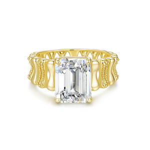 Luxury Women's Yellow <b>Gold</b> Moissanite <b>Cocktail</b> <b>Ring</b> Emerald Cut Prong Setting Geometric Design Engagement Style - Product Image 5