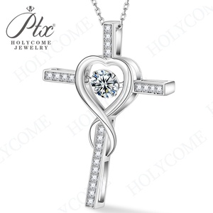 925 스털링 실버 크로스 러브 펜던트 여성용 1CT D VVS Moissanite 날짜 결혼식 사무실 편안한 착용 MB042 에 이상적 - Product Image 1