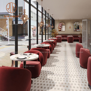 Meubles de café, de restaurant et de bar, sièges en tissu <span class=keywords><strong>rouge</strong></span> et vert avec tables rondes blanches, ensemble de chaises pour restaurant - Product Image 6