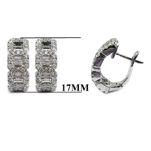 Fine Vintage Design Haute Qualité 18k Solide Or Blanc Réel Diamant Baguette Détaillée Huggie Boucles D'oreilles Pour Petite Amie Cadeau - Product Image 2