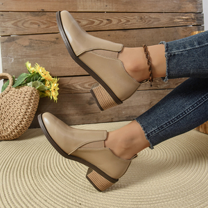 Bottines Chelsea <span class=keywords><strong>Beige</strong></span> pour Femmes, Talon Bloc Bas, Bottines à Enfiler, Chaussures Casual Quotidiennes Confortables pour Femmes - Product Image 5