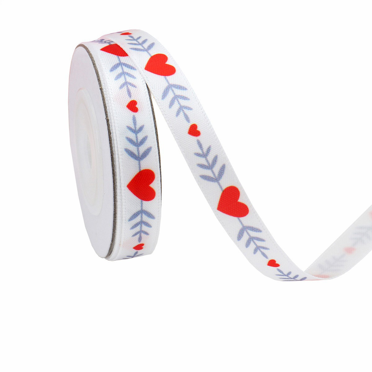 White - Blue Branch & Hearts - 1cm*10 Yards
