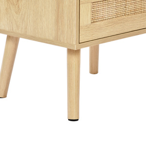 <b>Rattan</b> Nightstand With Drawer Open Shelf Solid Wood Legs Boho <b>Bedside</b> <b>Table</b> Storage Drawers - Product Image 3