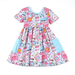 Boutique Summer Pencil Short Sleeves Dress Baby Girl Kid Children Toddler Back To School Knee Length Dresses