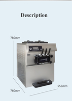 Machine à crème glacée molle biseautée à plan incliné avec capacité de 25 ~ 28L/H à saveur de mélange 2 + 1 avec acier inoxydable