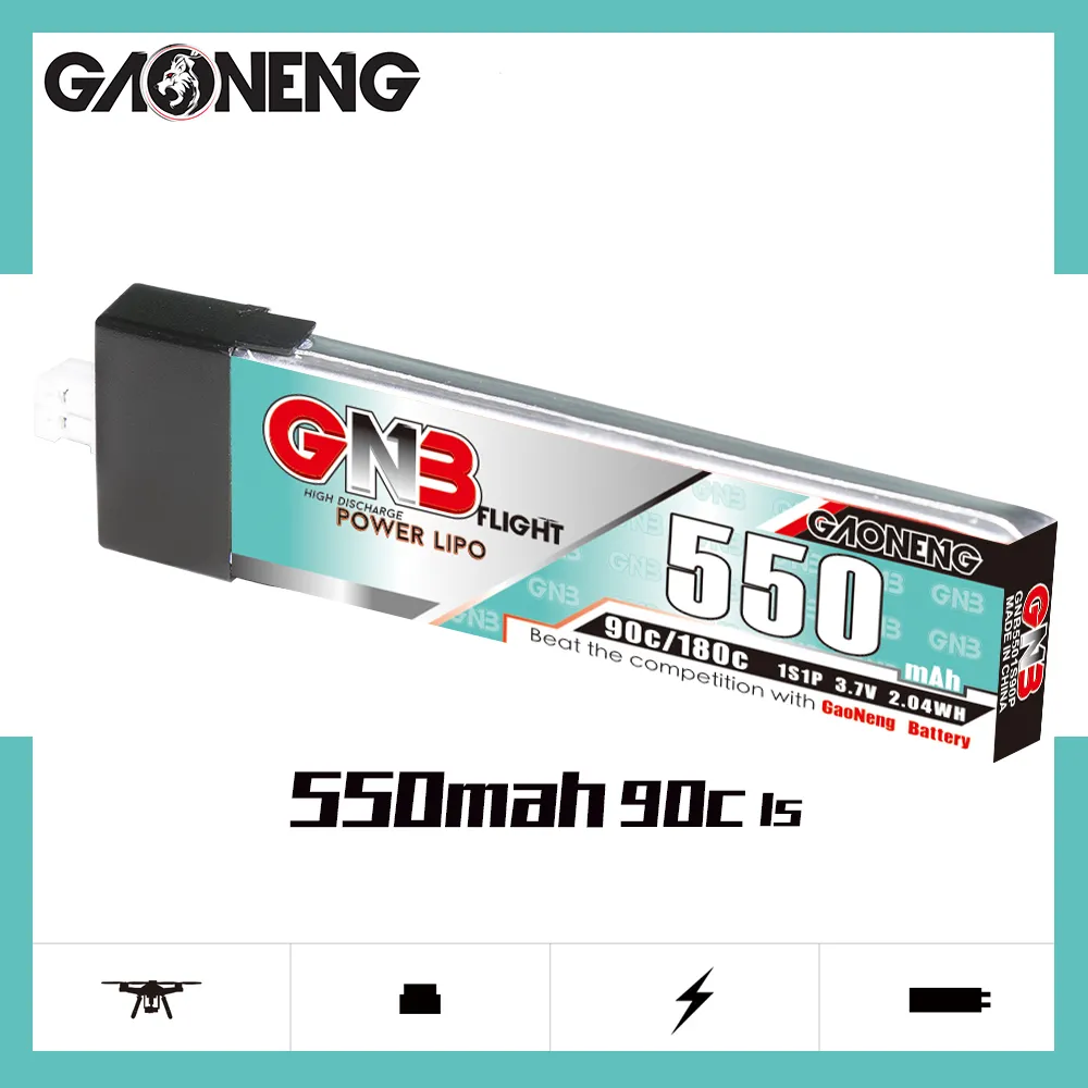 GNB GAONENG 1S 550MAH 3.7V 90C PH2.0 Kepala Plastik Baterai LiPo Drone Mini FPV Mainan Quads RC