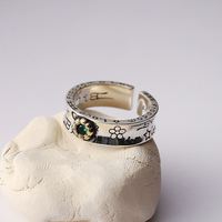 Silber Vintage Schmuck Accessoires Zirkon Offene Gravur Blumenringe für Damen Herren Retro Party Geschenke
