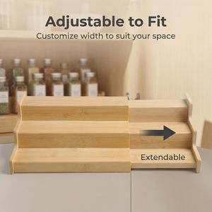Bamboo Extendable Spice <b>Rack</b> Multi Layer Tiered <b>Kitchen</b> Storage Organizer For Seasoning Bottles - Product Image 3