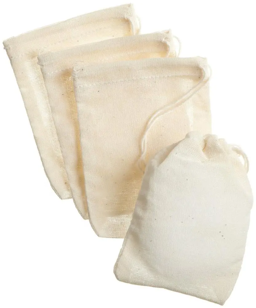 多目的オーガニック薄綿空生地バッグ布モスリンメッシュティーコーヒーフィルターバッグ綿ひも付き