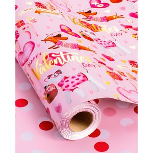 Valentines Day <b>Wrapping</b> <b>Paper</b> Pink Heart Dog Design 46.8 Square Feet Recyclable Double Side Gift Craft Use - Product Image 1