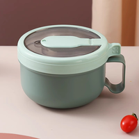 Lonchera Redonda de Gran Capacidad para Fideos Instantáneos, Apta para Alimentos, Ecológica, Hermética, Apta para Microondas, con Asa para Uso en la Cocina
