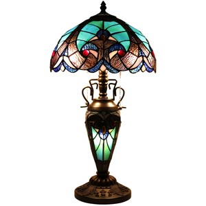 Lámpara de mesa LED estilo <span class=keywords><strong>Tiffany</strong></span> de Diseño Europeo con pantalla de cúpula de vidrieras DC Power para dormitorio y sala de estar - Product Image 1