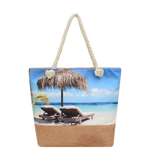 Công Suất Lớn Unisex <span class=keywords><strong>Canvas</strong></span> Tote Túi Bãi Biển Với Dây Kéo Túi Phong Cảnh Bên Bờ Biển In Túi Xách Thêu Trang Trí Người Đàn Ông Phụ Nữ - Product Image 2