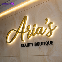 Enseigne lumineuse personnalisable de luxe en acier inoxydable avec lettres 3D rétroéclairées par LED pour restaurant, café, salon, spa, mur intérieur