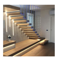 Escaliers flottants modernes pour intérieur avec garde-corps en verre, structure préfabriquée en acier et bois pour halls d'appartements