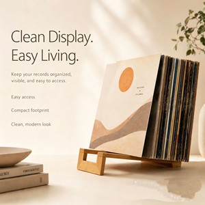 Wooden <b>Record</b> Storage Rack Solid Wood Desktop Organizer For Vinyl CDs Books Multipurpose Display <b>Stand</b> - Product Image 1