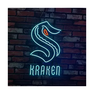 Một mazon giáng sinh trang trí Seattle Kraken Hockey trên băng dẫn tùy chỉnh dấu hiệu Neon
