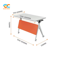Table de formation blanche empilable innovante avec panneau de discrétion orange et roulettes, pliable pour salles de formation, salles de réunion, bureaux