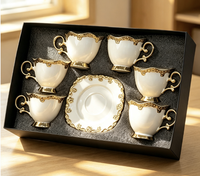 Nouveaux modèles 2026 – Ensemble de 6 tasses à café turc avec soucoupes – Tasses à thé arabes en céramique de luxe pour expresso, cappuccino, latte – Coffret cadeau