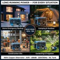 Générateur à essence 2kW 2.5kW avec alternateur 100% cuivre, AVR, ≤68dB, conformité EPA, autonomie de 13 heures, démarrage électrique et manuel, pour usage domestique de secours