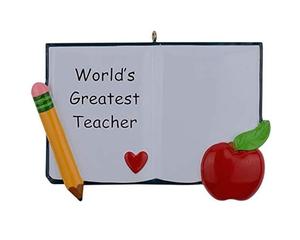 Ornement personnalisé pour enseignant le plus grand enseignant du monde, ornement d'arbre de <span class=keywords><strong>noël</strong></span> <span class=keywords><strong>2022</strong></span> pour enseignant d'école Apple avec <span class=keywords><strong>livres</strong></span> - Product Image 1
