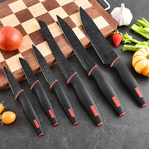 Ensemble de 6 couteaux de cuisine en acier inoxydable avec revêtement antiadhésif en marbre noir, manche doux au toucher, boîte cadeau, cuisine domestique - Product Image 3
