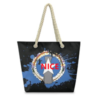 Sac fourre-tout personnalisé en corde de chanvre imprimée Saipan, sac à main réutilisable en polyester pour les courses quotidiennes, les trajets sur le campus et les sorties à la plage