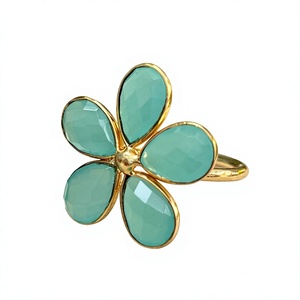 18K Gold Plated Natural Crystal Pear Cut Flower Cocktail <b>925</b> <b>Silver</b> <b>Ring</b> Bezel Setting Unisex Trendy Romantic Everyday Wear - Product Image 1