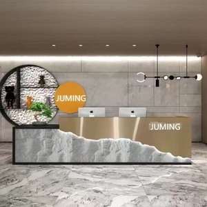 Custom Modern Stainless Steel Marble Commercial Office L Shape Front <b>Reception</b> Desk for Spa Hotel - Product Image 6