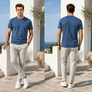 T-shirt da uomo stampabile su richiesta, 210g, misto cotone, tessuto ad alta elasticità, tinta unita, casual, per l'estate - Product Image 2