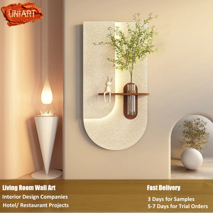 UNIART Applique da Parete di Lusso in Legno Luminoso a LED con Scultura 3D a Rilievo in Arenaria e Vaso per Piante Verdi, per Decorazione Domestica e Hotel Art Déco - Product Image 3