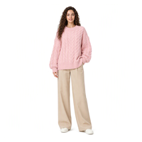 Pull-over rose épais à col rond pour femme, personnalisé en gros (ODM), vêtements de créateur pour femme, collection hiver