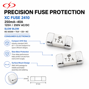Fusible XC FUSE 24T SMD 6.1x2.6mm 250mA-40A 125V 250V <span class=keywords><strong>de</strong></span> Acción Lenta IEC 60269 Bajo Voltaje TUV CB KC Tubo Cerámico AC/DC para Consumidores - Product Image 3