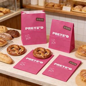 Bolsa <span class=keywords><strong>de</strong></span> Papel Kraft Reciclado con Revestimiento <span class=keywords><strong>de</strong></span> Cera Resistente a la Grasa, Color Rosa, con Logotipo Personalizado, para Pasteles, Galletas, Bocadillos y Papas Fritas - Product Image 3