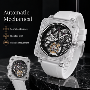 Luxury Square Tourbillon <strong>Automatic</strong> Mechanical <strong>Watches</strong> for Men Luminous Skeleton Rubber Sport Wristwatch Clock - Product Image 4