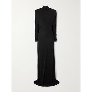 Lüks kadın gece elbisesi yüksek kalite uzun kollu Maxi elbise çevre dostu dokuma doğal bel düz boyalı - Product Image 2