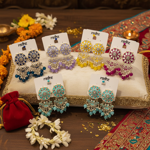 Pendientes de diseñador chapados en oro con piedras Kundan y cuentas Meenakari, joyería étnica elegante para ocasiones festivas y bodas para mujeres. - Product Image 3